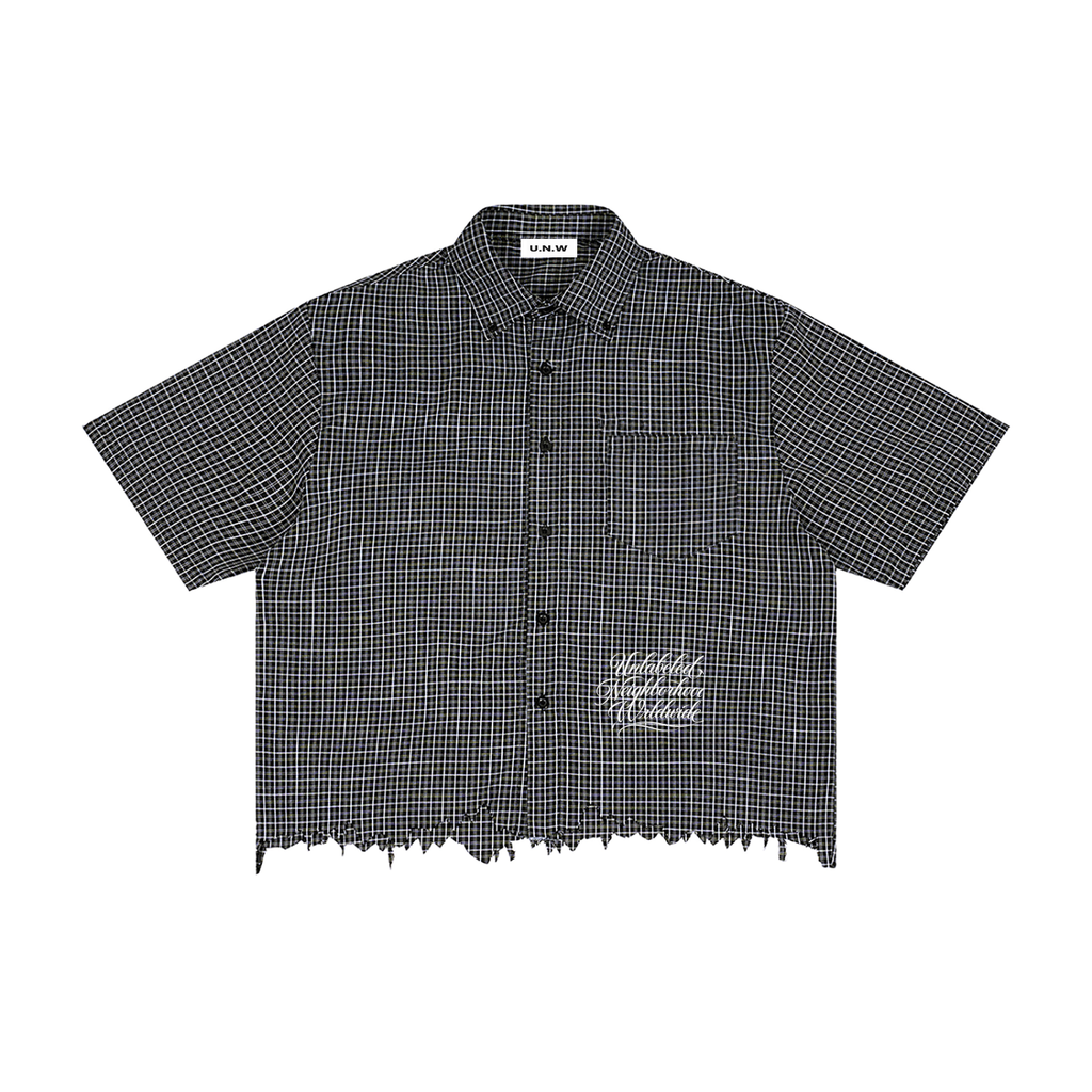 Unisex Distressed Plaid Boxy Shirt