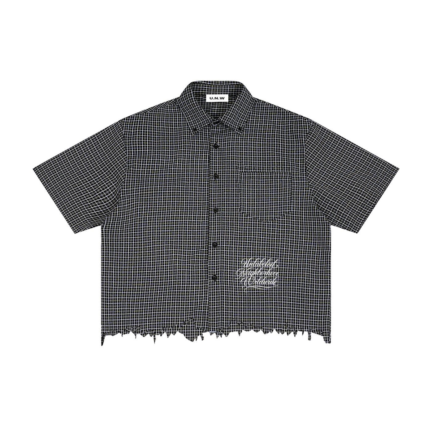 Unisex Distressed Plaid Boxy Shirt