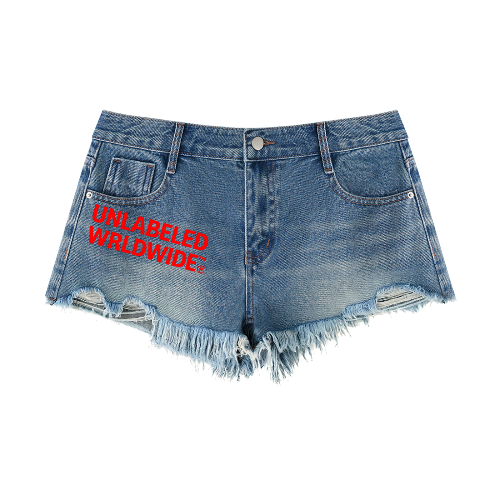 Women's Vintage Wash Raw Hem Denim Logo Shorts